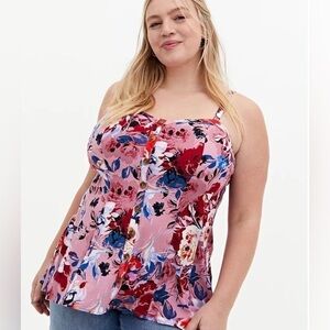 Torrid Blush Pink Fit & Floral Challis Stretch Camisole Top Sz 1
